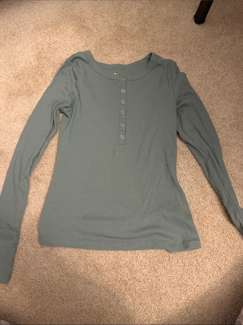 SO Sage Green Ribbed Long Sleeve Henley Top